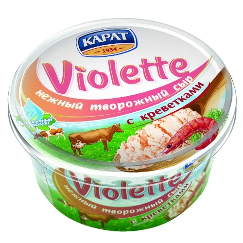 Сыр творожный "Карат" Violette (Виолетта) с креветками 70% 140г пл.стакан Россия