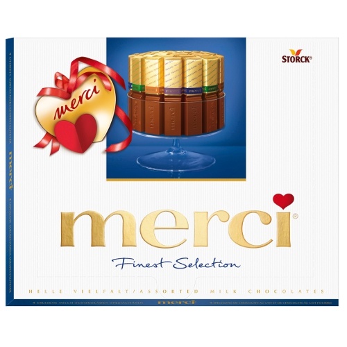 Конфеты шоколадные "Merci" (Мерси) ассорти молочного шоколада 250г синяя коробка Германия