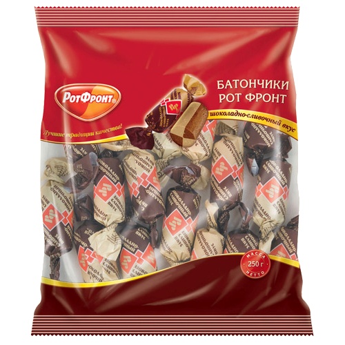 Конфеты Батончики "Рот Фронт" шоколадно-сливочные 250г пакет