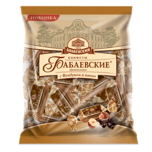 Конфеты шоколадные "Оригинальные" с фундуком и какао 250г пакет Бабаевский
