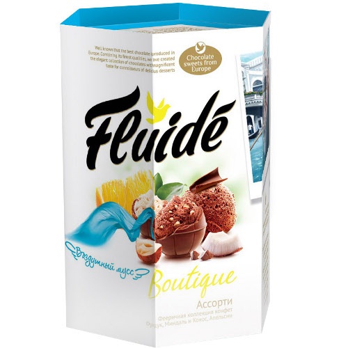 Конфеты шоколадные "Fluide Boutique" (Флюид бутик) ассорти в молочном и горьком шоколаде 155г коробка
