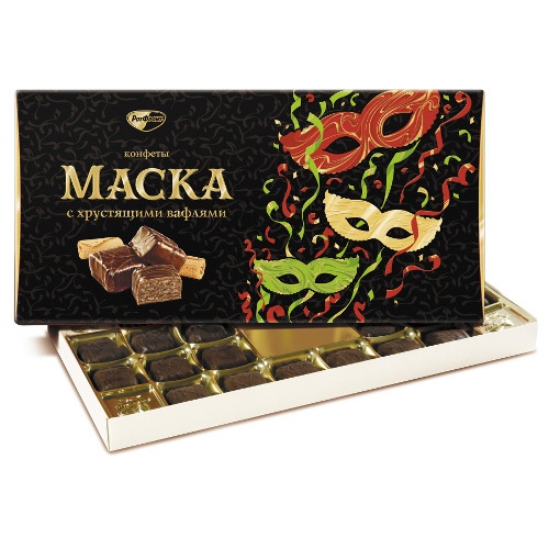Конфеты шоколадные "Маска" с хрустящими вафлями 300г РотФронт коробка