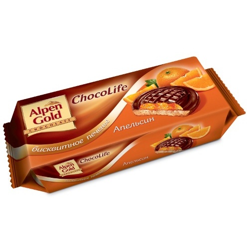 Печенье "Alpen Gold" (Альпен Гольд) Chocolife бисквитное апельсин 136г
