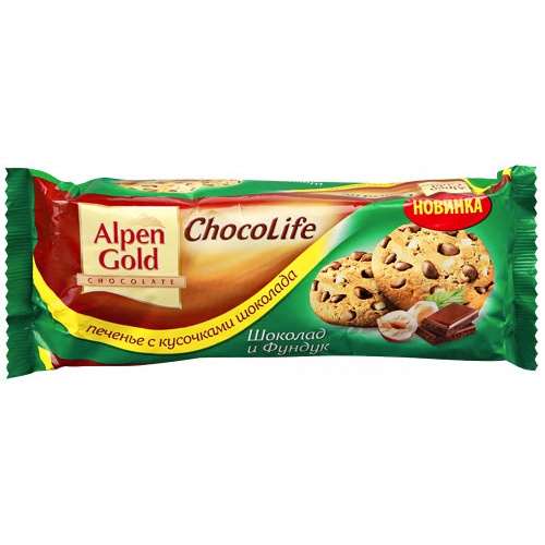 Печенье "Alpen Gold" (Альпен Гольд) Chocolife с кусочками молочного шоколада и фундуком 135г