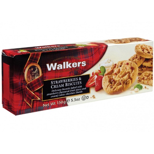 Печенье "Walkers" (Валкерс) песочное c клубникой и сливками 150г