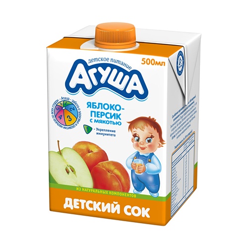 Сок детский "Агуша" яблоко-персик с мякотью 500мл