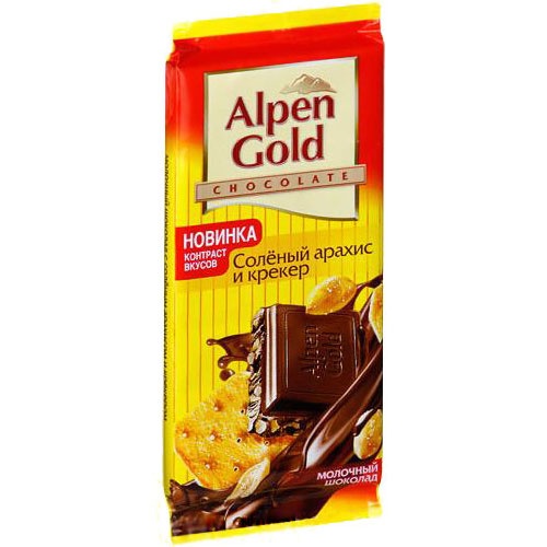 Шоколад "Alpen Gold" (Альпен Гольд) молочный с соленым арахисом и крекером 90г