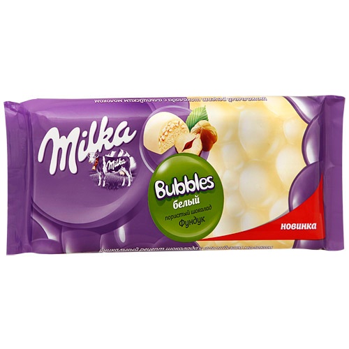 Шоколад "Milka" (Милка) Bubbles (Баблес) белый пористый с фундуком 83г