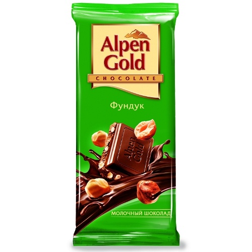 Шоколад "Alpen Gold" (Альпен Гольд) молочный с фундуком 90г Россия