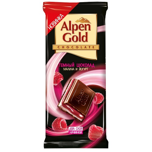 Шоколад "Alpen Gold" (Альпен Гольд) темный с йогуртовой и малиновой начинкой 90г