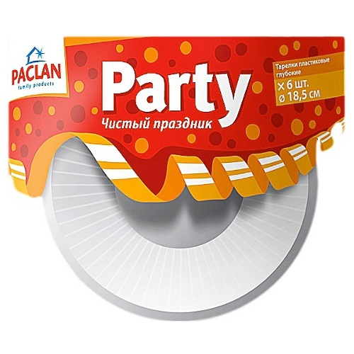 Тарелки одноразовые "Paclan Party" (Паклан) 185мм белые глубокие для супа 6шт