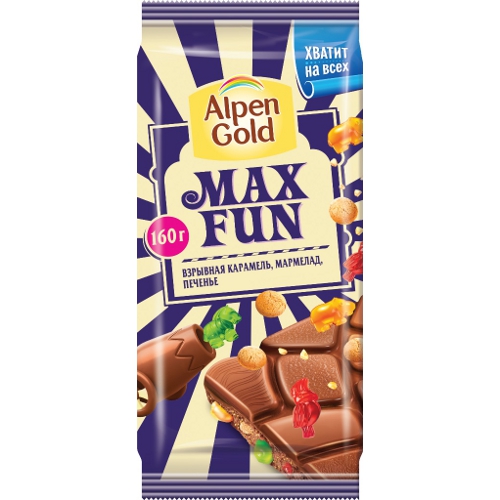 Шоколад "Alpen Gold" (Альпен Гольд) MaxFun молочный со взрывной карамелью