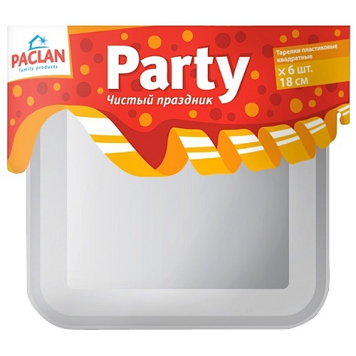 Тарелки одноразовые "Paclan Party" (Паклан) 180мм белые квадратные 6шт