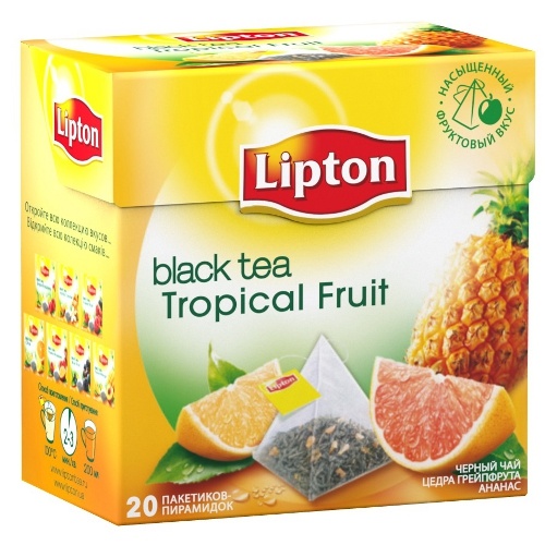 Чай "Lipton" (Липтон) Tropical Fruit кусочки ананаса и цедра грейпфрута 20пирамидок х 1