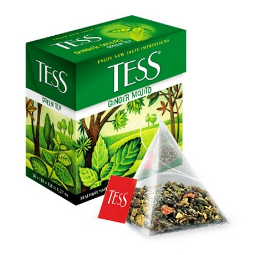 Чай "Tess" (Тесс) Ginger Mojito зеленый байховый мята имбирь с ароматом апельсина и меда 20 пирамидок по 1
