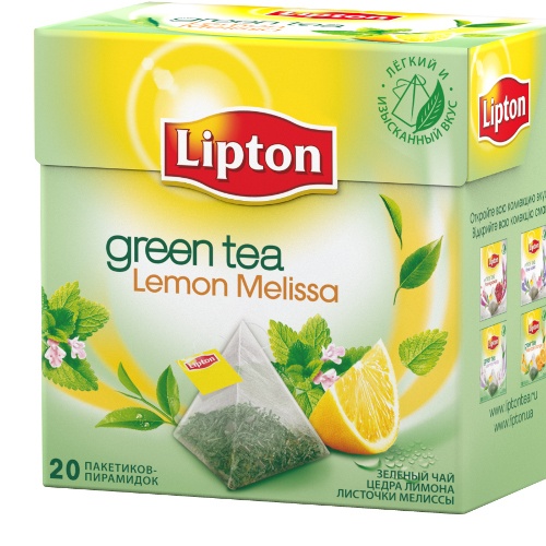 Чай "Lipton" (Липтон) Green Tea Lemon Melissa зеленый лимон с листочками мелиссы 20 пирамидок х 1