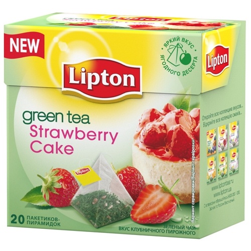 Чай "Lipton" (Липтон) Strawberry Cake зеленый клубничное пирожное 20пирамидок х 1