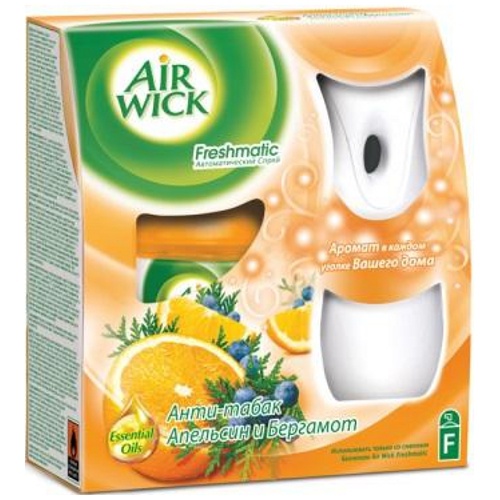 Освежитель воздуха "Airwick" (Аирвик) Freshmatic Complete анти-табак апельсин и бергамот 250мл