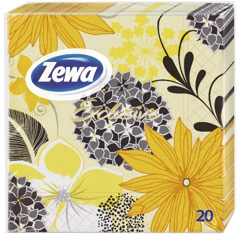 Салфетки бумажные "Zewa" (Зева) Exclusive желто-черные 33х33 3-сл 20шт