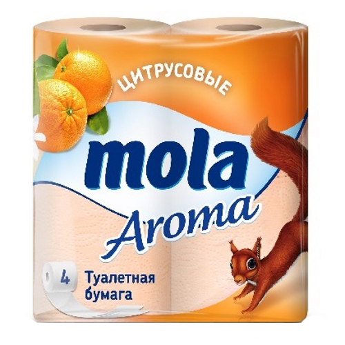 Туалетная бумага "Mola" (Мола) 2-слоя 4-рулона цитрус (персиковая)