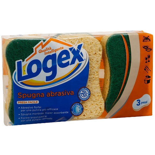 Губка для посуды "Logex" (Логекс) из целлюлозы с абразивной поверхностью 3шт