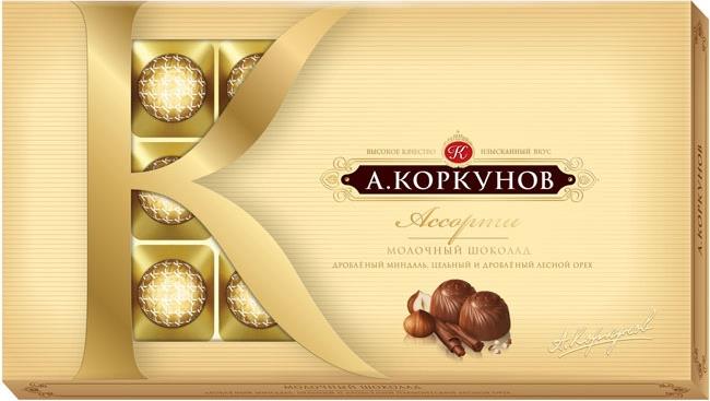 Шоколадные конфеты А. Коркунов Молочный шоколад с лесным орехом