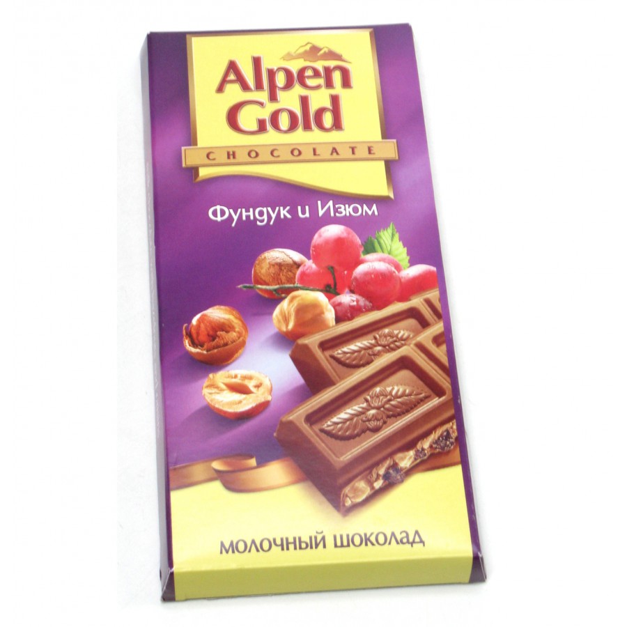 Шоколад Alpen Gold молочный фундук с изюмом
