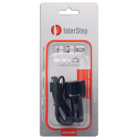 Автомобильное зарядное устройство InterStep 2 USB + кабель micro USB