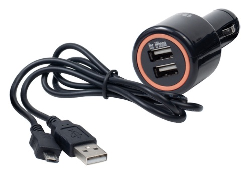 Автомобильное зарядное устройство InterStep 2 USB + кабель iPhone/iPad 2A