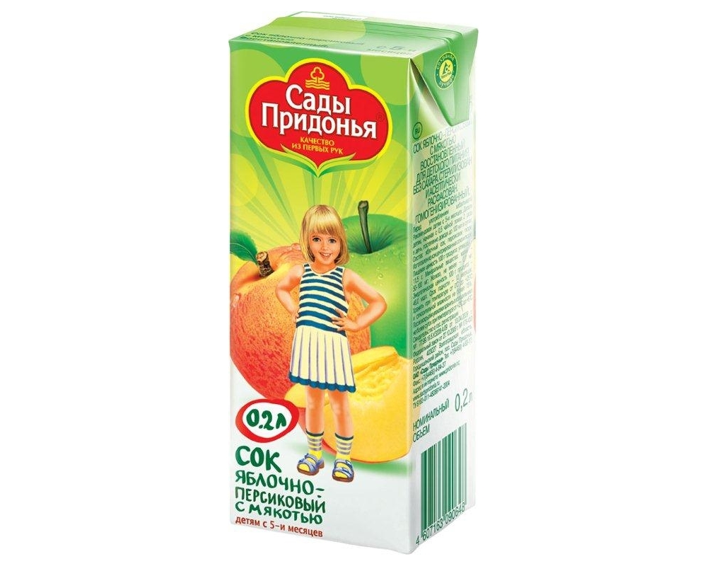 Сок Сады Придонья яблоко и персик с мякотью с 5 месяцев