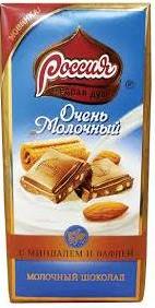 Шоколад Россия Шедрая Душа молочный Миндаль и вафли