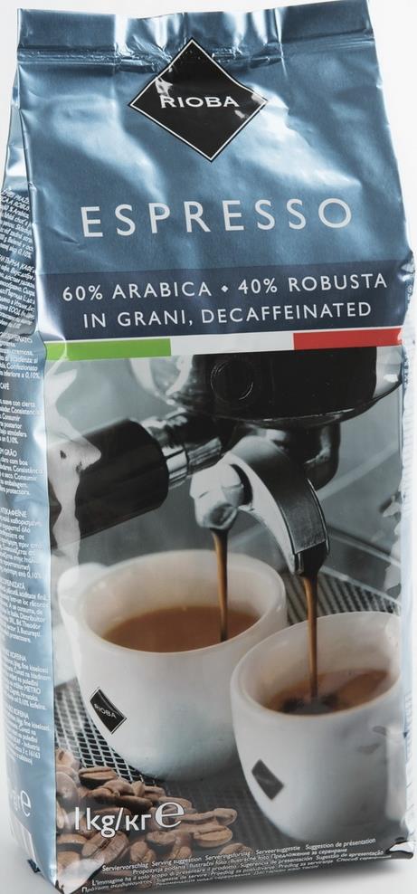 Кофе зерновой Rioba decaffeinated