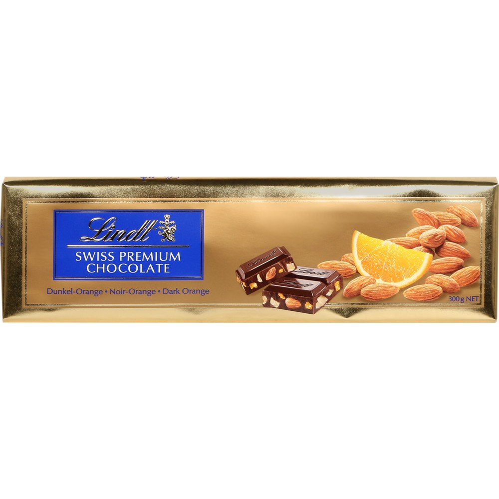 Шоколад Lindt Gold горький с кусочками апельсина и миндаля
