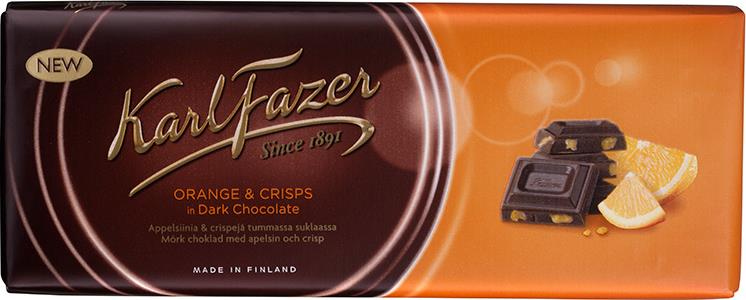 Шоколад Karl Fazer темный со вкусом апельсина и криспами