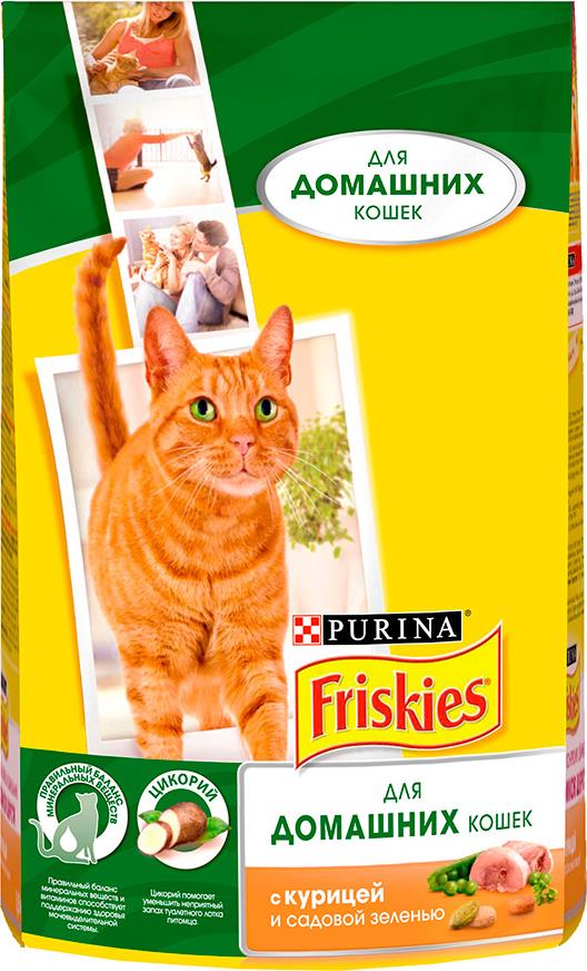Корм Friskies для домашних кошек с курицей и садовой зеленью