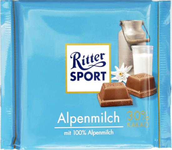 Шоколад молочный Ritter Sport с альпийским молоком