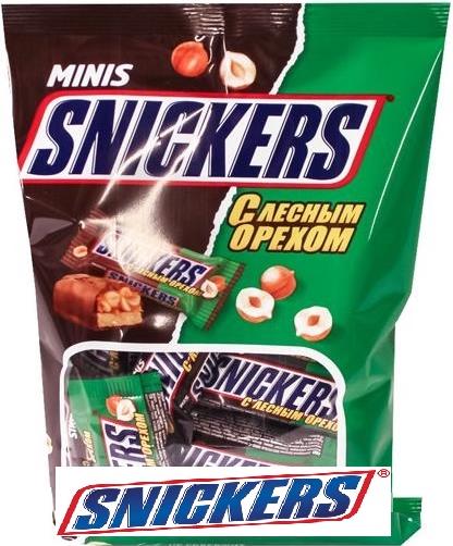 Батончик шоколадный Snickers minis лесной орех