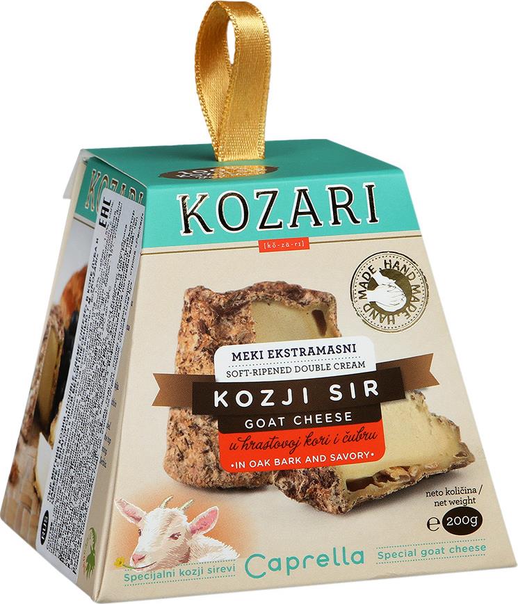 Сыр Kozari Double creme cheese козий в коре дуба и чабере с благородной белой плесенью 60%