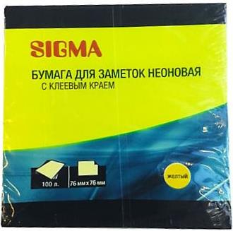 Бумажный блок Sigma с липким краем 76Х76 100 листов 6шт неон желтый
