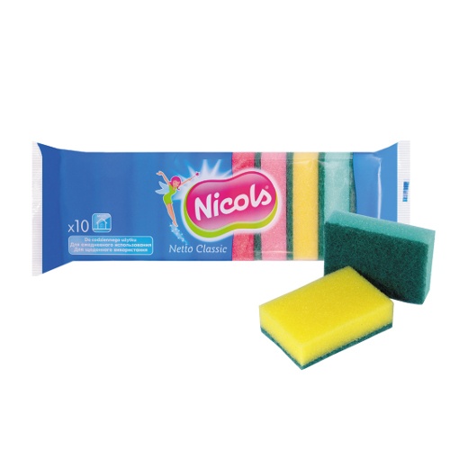 Губки для посуды "Nicols" (Николс) Netto Classic зеленая 10шт