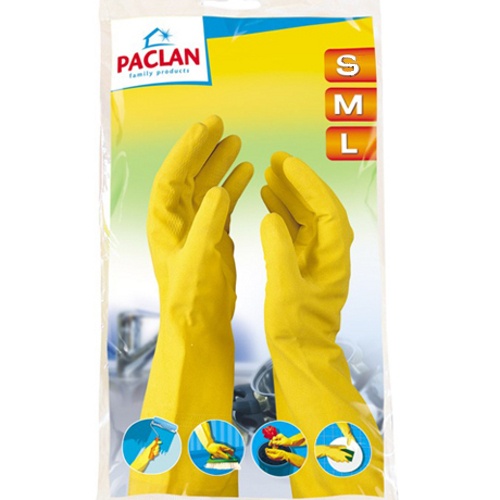 Перчатки резиновые "Paclan" (Паклан) средний размер с хлопковым напылением Германия