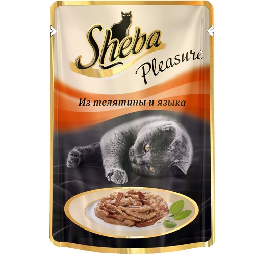 Корм для кошек "Sheba" (Шеба) Pleasure консервы из телятины и языка 85г пакет
