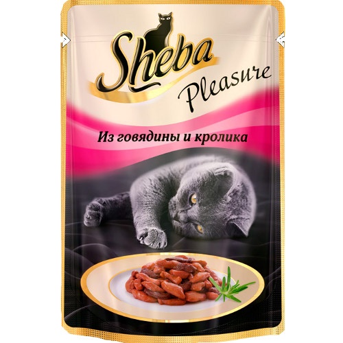 Корм для кошек "Sheba" (Шеба) Pleasure консервы из говядины и кролика 85г пакет