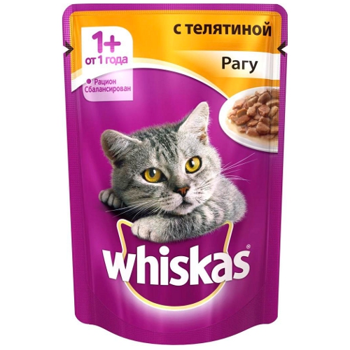 Корм для кошек "Whiskas" (Вискас) Влажный рацион Рагу с телятиной 85г