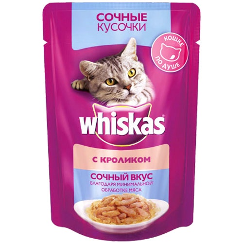 Корм для кошек "Whiskas" (Вискас) Влажный рацион Сочные кусочки с кроликом 85г пакет