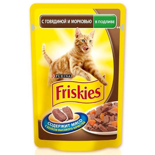 Корм для кошек "Friskies" (Фрискис) консервы с говядиной и морковью в подливе 100г пакет