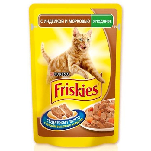 Корм для кошек "Friskies" (Фрискис) консервы с индейкой и морковью в подливе 100г пакет