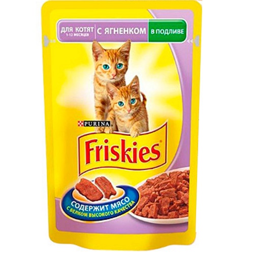 Корм для котят "Friskies" (Фрискис) консервы с ягненком в подливе 100г пакет