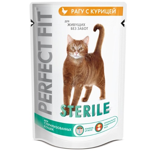 Корм "Perfect Fit" (Перфект Фит) консервы для кастрированных котов и стерилизованных кошек рагу с курицей 85г пакет