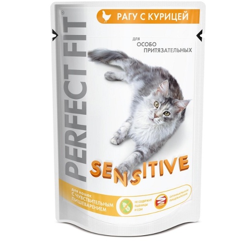 Корм "Perfect Fit" (Перфект Фит) консервы для чувствительных кошек рагу с курицей 85г пакет